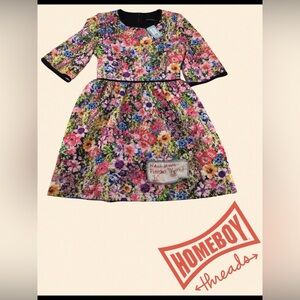 Black Halo Colorful Floral Dress with Black Accents